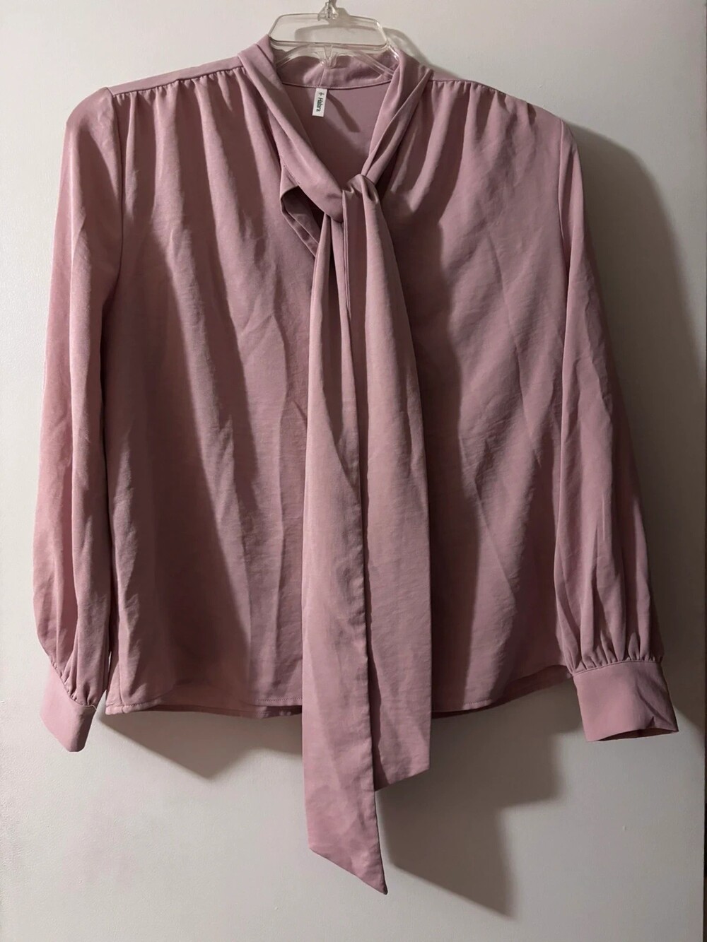 Halara Pink Tie Neck Long Sleeve Blouse Small